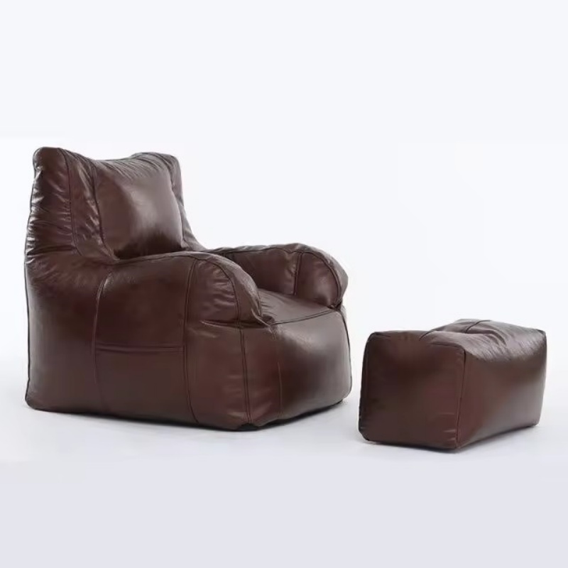 Bean Bag Set Brown Leather