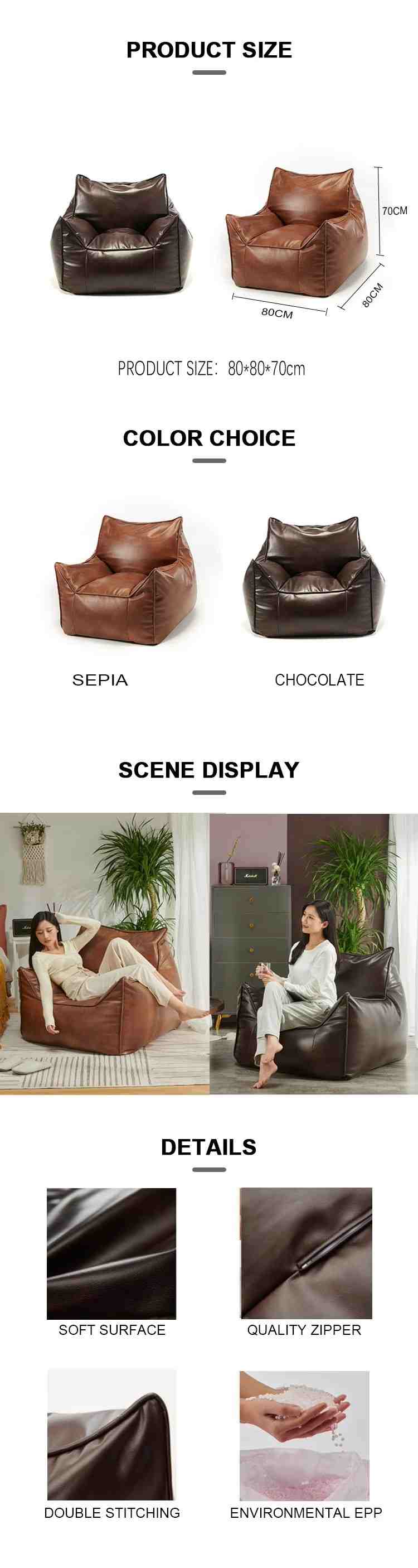 Waterproof PU Leather Bean Bag Armchair